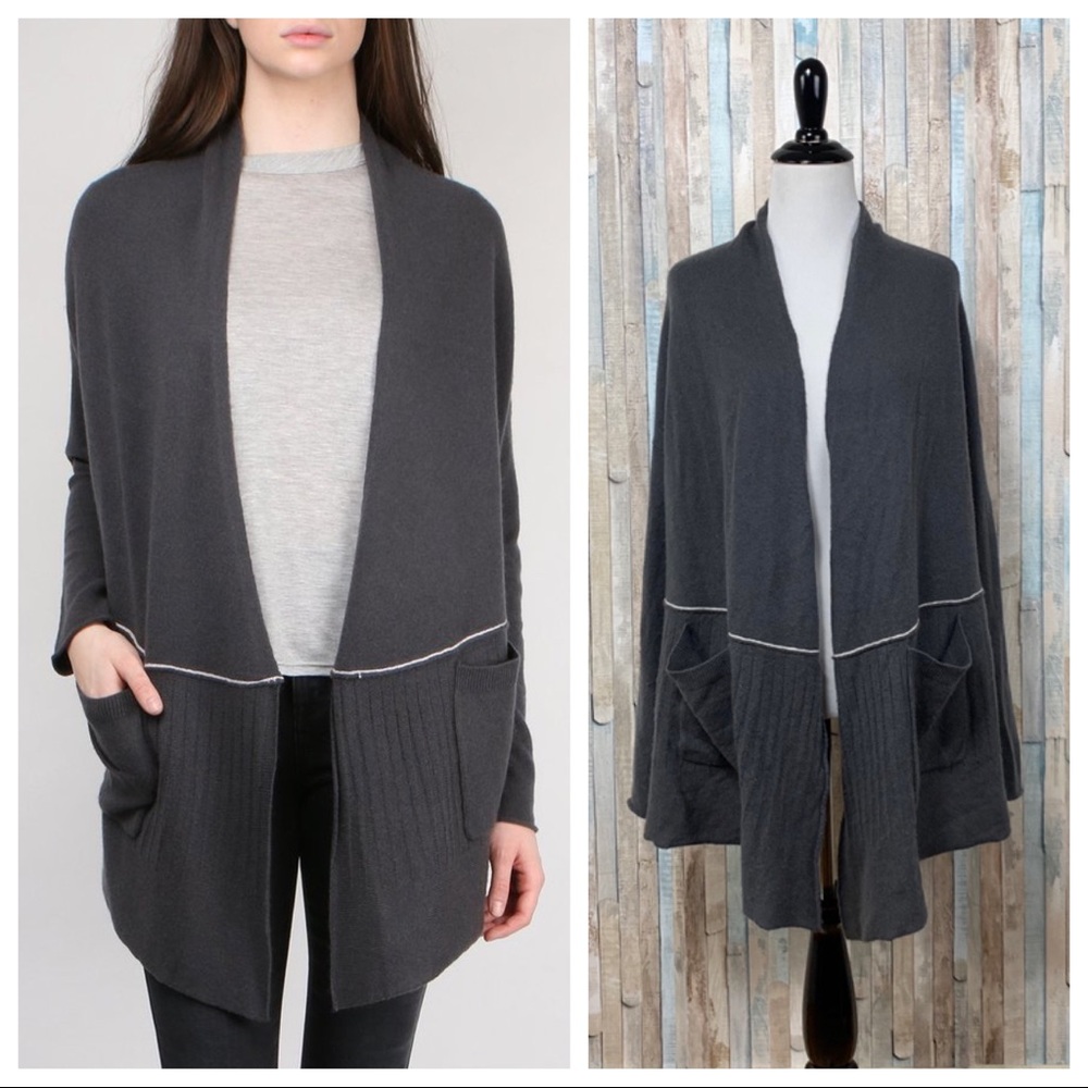 Paychi‎ Guh S M Gray Open Back Cashmere Cardigan